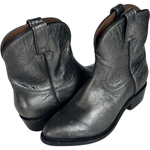 Frye Billy Short Western Leather Booties Boots Womens Size 8 Silver Pewter - Picture 8 of 16